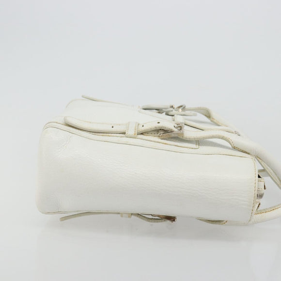 LOEWE Hand Bag Leather White Silver Auth 176235