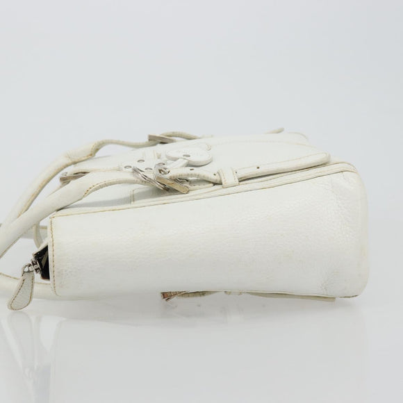 LOEWE Hand Bag Leather White Silver Auth 176235