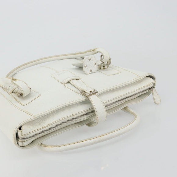 LOEWE Hand Bag Leather White Silver Auth 176235