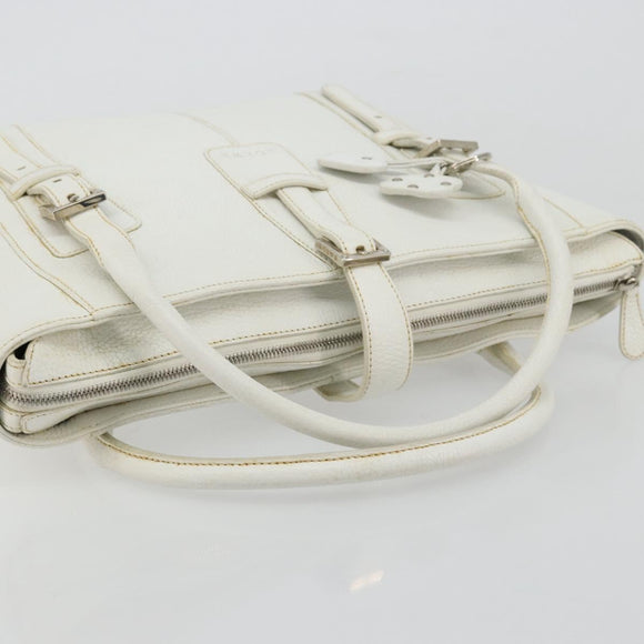 LOEWE Hand Bag Leather White Silver Auth 176235