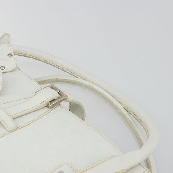 LOEWE Hand Bag Leather White Silver Auth 176235