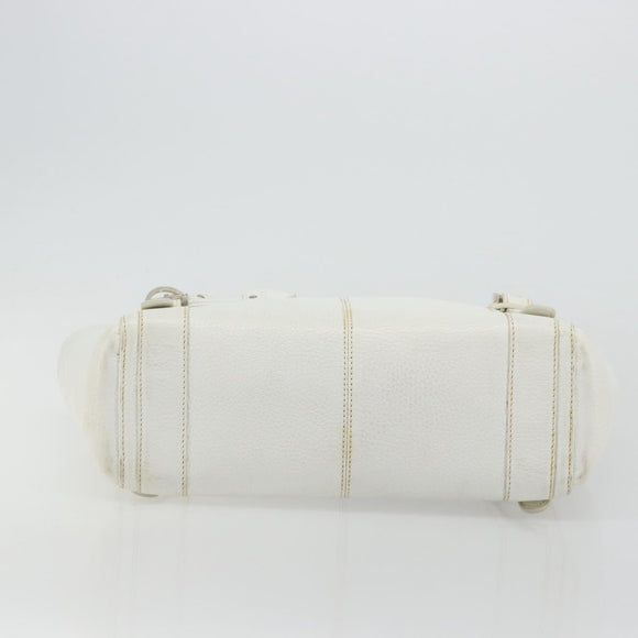 LOEWE Hand Bag Leather White Silver Auth 176235