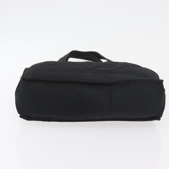 CHANEL Hand Bag Nylon Black Silver CC Auth 176247