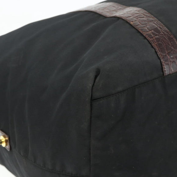 PRADA Boston Bag Nylon Black Gold Auth 176251