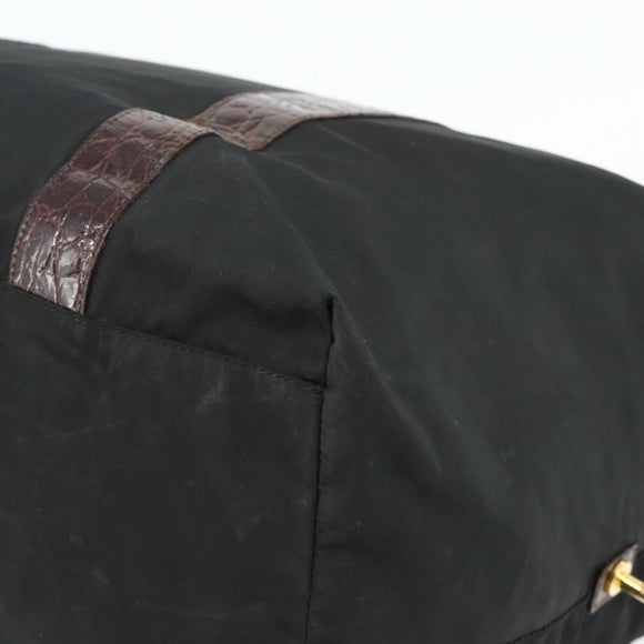 PRADA Boston Bag Nylon Black Gold Auth 176251