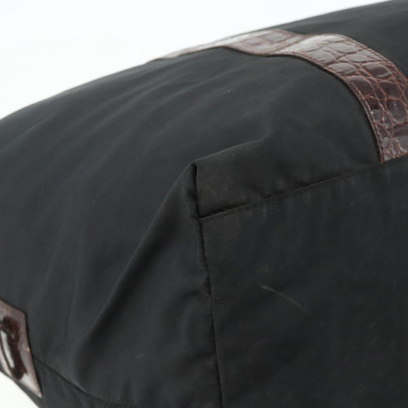 PRADA Boston Bag Nylon Black Gold Auth 176251