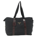 PRADA Boston Bag Nylon Black Gold Auth 176251-13
