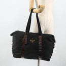 PRADA Boston Bag Nylon Black Gold Auth 176251-23