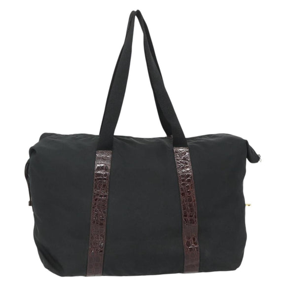 PRADA Boston Bag Nylon Black Gold Auth 176251