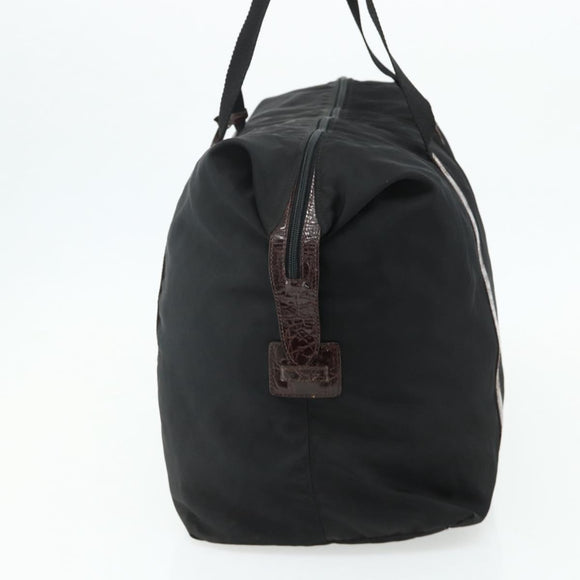 PRADA Boston Bag Nylon Black Gold Auth 176251