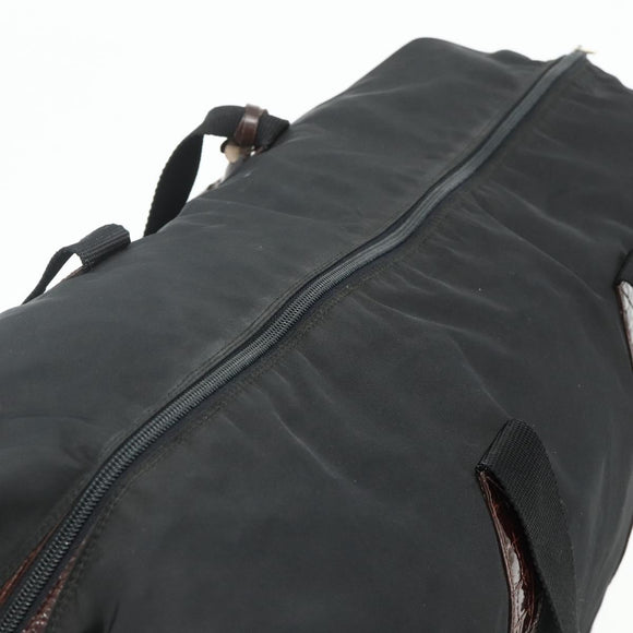 PRADA Boston Bag Nylon Black Gold Auth 176251