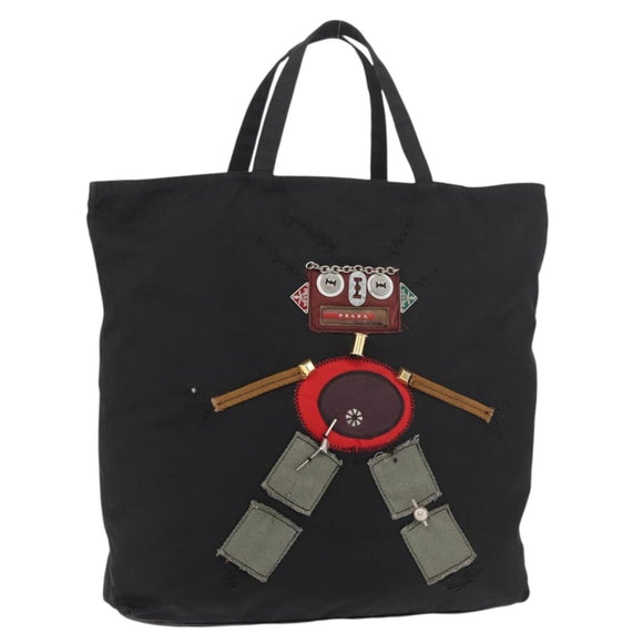 PRADA Robot Tote Bag Nylon Black Silver Auth 176252