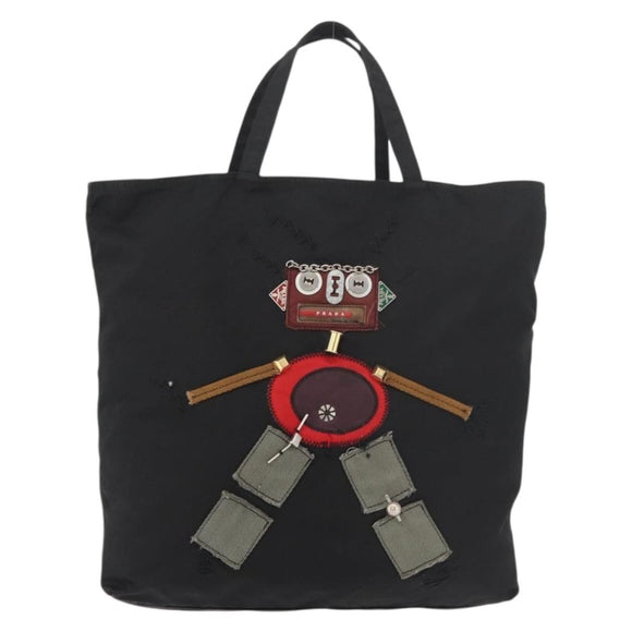 PRADA Robot Tote Bag Nylon Black Silver Auth 176252