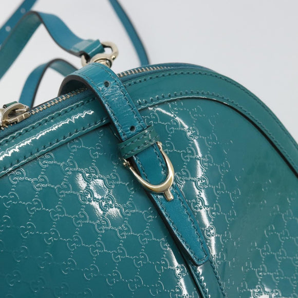 GUCCI Micro GG Canvas Bag Patent Leather 2way Turquoise Blue 309617 Auth 176255