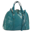 GUCCI Micro GG Canvas Bag Patent Leather 2way Turquoise Blue 309617 Auth 176255-1