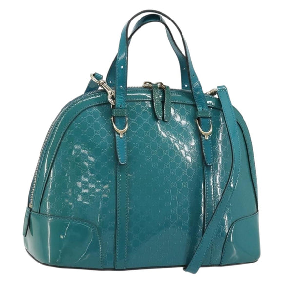 GUCCI Micro GG Canvas Bag Patent Leather 2way Turquoise Blue 309617 Auth 176255
