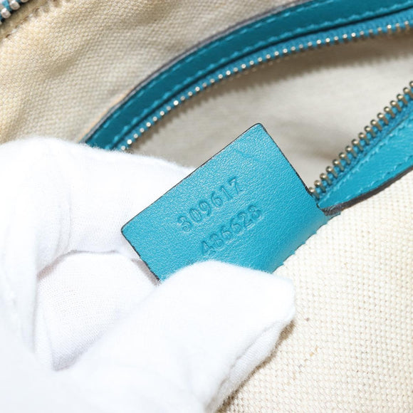 GUCCI Micro GG Canvas Bag Patent Leather 2way Turquoise Blue 309617 Auth 176255