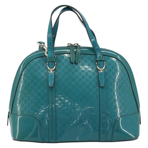 GUCCI Micro GG Canvas Bag Patent Leather 2way Turquoise Blue 309617 Auth 176255