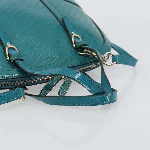 GUCCI Micro GG Canvas Bag Patent Leather 2way Turquoise Blue 309617 Auth 176255