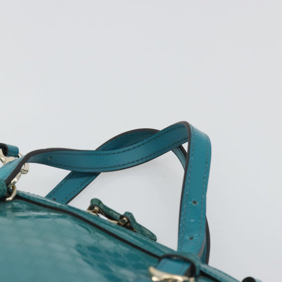 GUCCI Micro GG Canvas Bag Patent Leather 2way Turquoise Blue 309617 Auth 176255