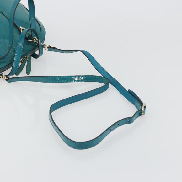 GUCCI Micro GG Canvas Bag Patent Leather 2way Turquoise Blue 309617 Auth 176255