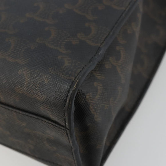 CELINE Triomphe Canvas Vertical Cabas Tote Bag PVC Dark Brown Gold Auth 176256