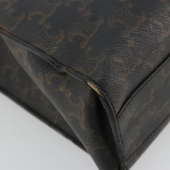 CELINE Triomphe Canvas Vertical Cabas Tote Bag PVC Dark Brown Gold Auth 176256