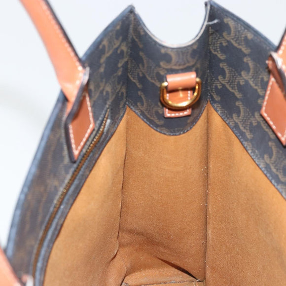 CELINE Triomphe Canvas Vertical Cabas Tote Bag PVC Dark Brown Gold Auth 176256