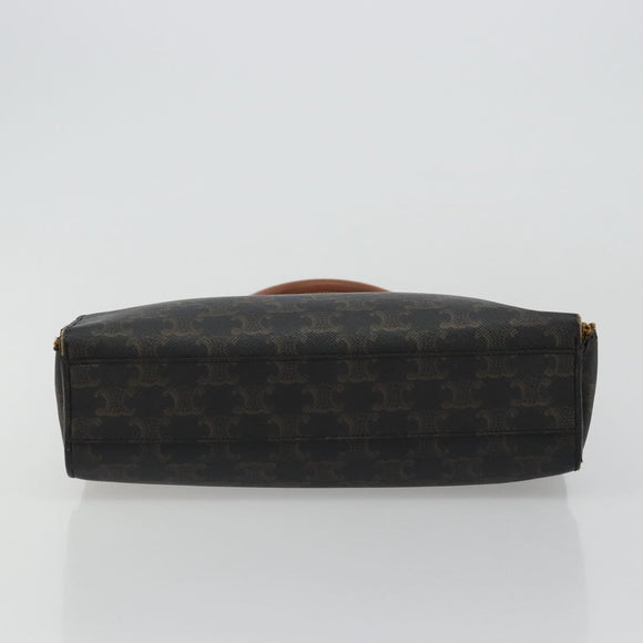CELINE Triomphe Canvas Vertical Cabas Tote Bag PVC Dark Brown Gold Auth 176256