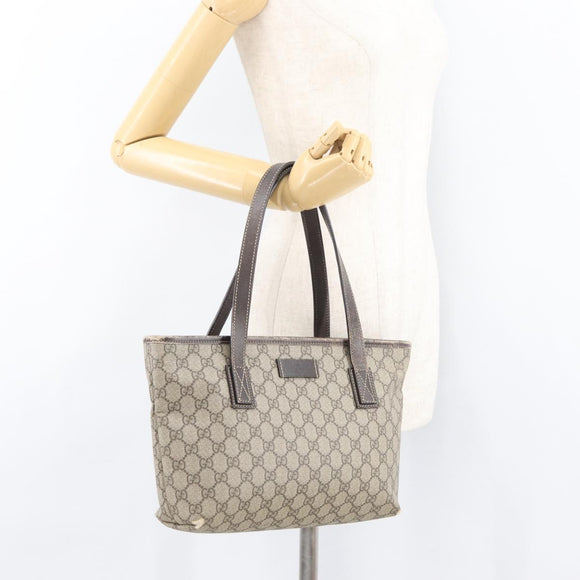 GUCCI GG Supreme Tote Bag PVC Beige Silver 211138 Auth 176269