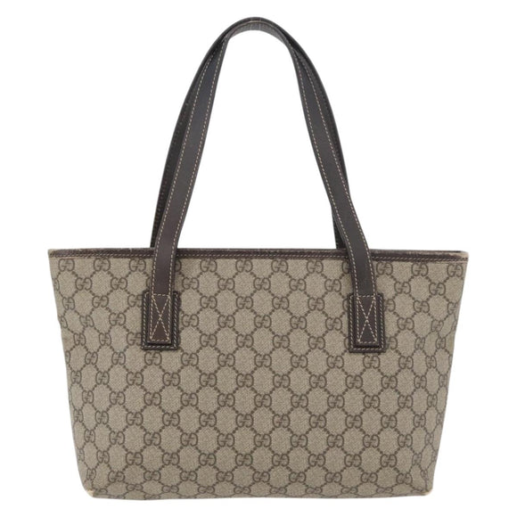 GUCCI GG Supreme Tote Bag PVC Beige Silver 211138 Auth 176269