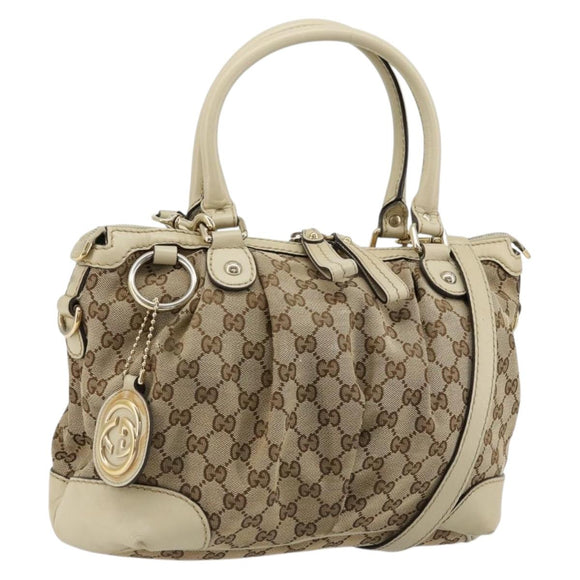 GUCCI GG Canvas Hand Bag 2way Beige Gold 247902 Auth 176270