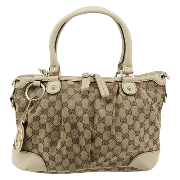 GUCCI GG Canvas Hand Bag 2way Beige Gold 247902 Auth 176270