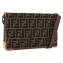 FENDI Zucca Canvas Shoulder Bag Black Brown Auth 176273-1