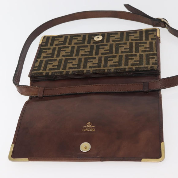 FENDI Zucca Canvas Shoulder Bag Black Brown Auth 176273