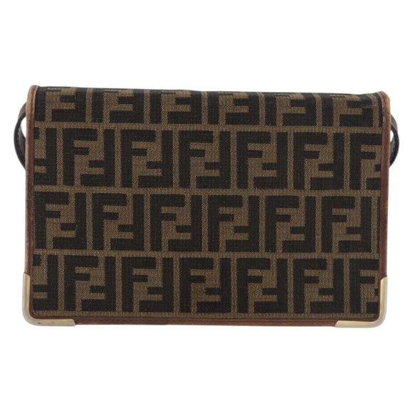FENDI Zucca Canvas Shoulder Bag Black Brown Auth 176273