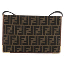 FENDI Zucca Canvas Shoulder Bag Black Brown Auth 176273-2