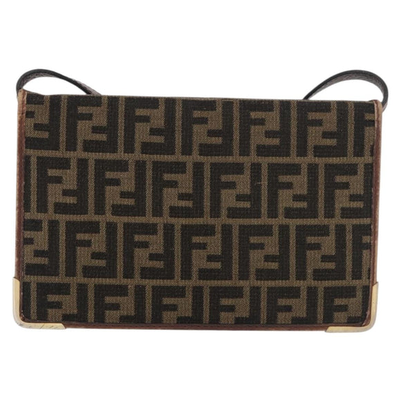 FENDI Zucca Canvas Shoulder Bag Black Brown Auth 176273