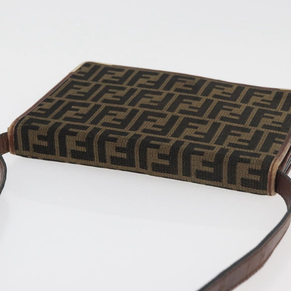 FENDI Zucca Canvas Shoulder Bag Black Brown Auth 176273