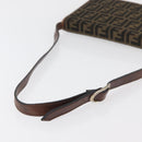 FENDI Zucca Canvas Shoulder Bag Black Brown Auth 176273-7