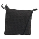 FENDI Zucchino Canvas Shoulder Bag Silver Black Auth 176275-1