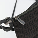 FENDI Zucchino Canvas Shoulder Bag Silver Black Auth 176275-9