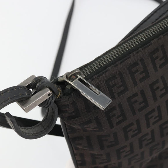 FENDI Zucchino Canvas Shoulder Bag Silver Black Auth 176275