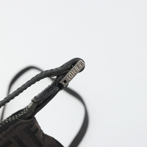 FENDI Zucchino Canvas Shoulder Bag Silver Black Auth 176275