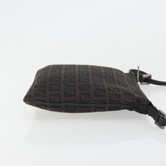 FENDI Zucchino Canvas Shoulder Bag Silver Black Auth 176275