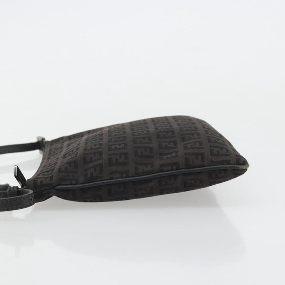 FENDI Zucchino Canvas Shoulder Bag Silver Black Auth 176275