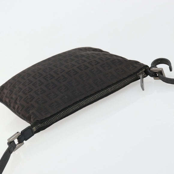 FENDI Zucchino Canvas Shoulder Bag Silver Black Auth 176275