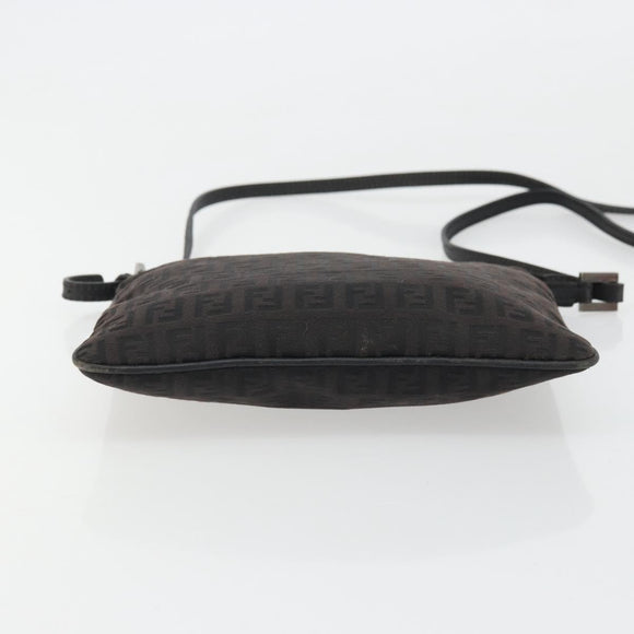 FENDI Zucchino Canvas Shoulder Bag Silver Black Auth 176275