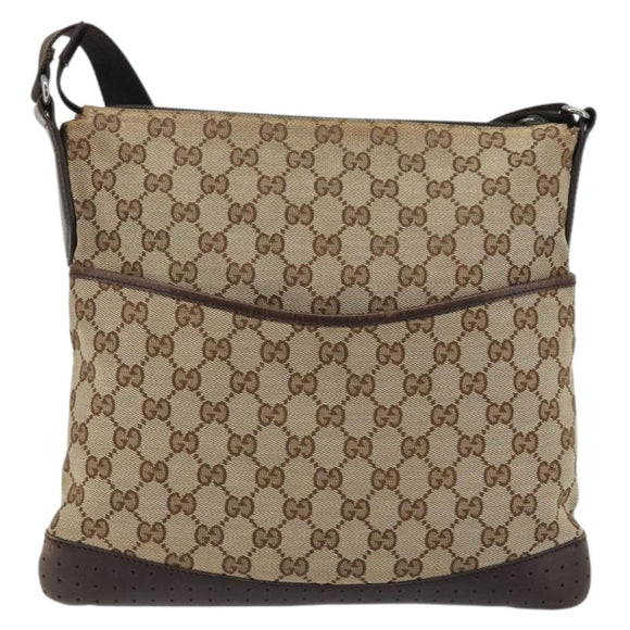 GUCCI GG Canvas Shoulder Bag Beige Silver 145857 Auth 176293