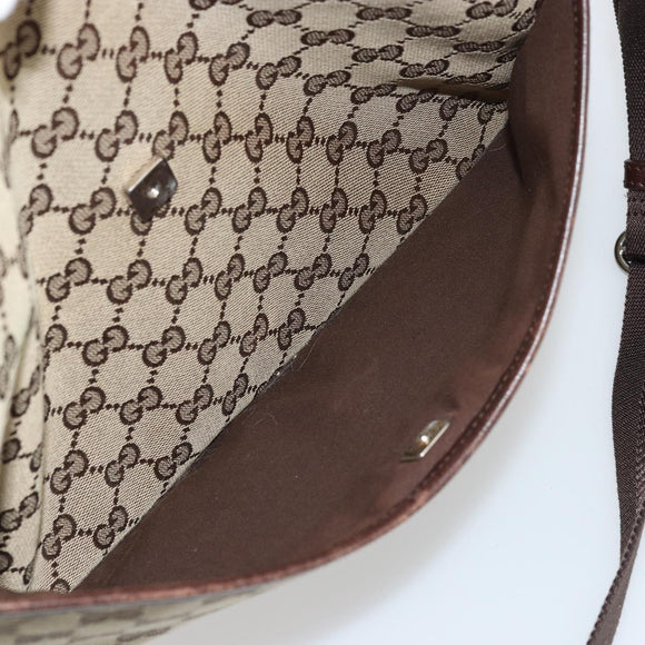 GUCCI GG Canvas Shoulder Bag Beige Silver 145857 Auth 176293